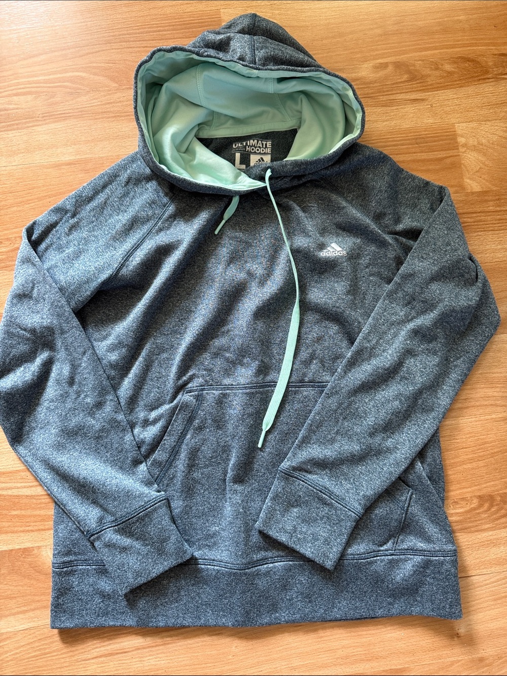 adidas Charcoal Gray Hoodie with Mint Green Hood Lining